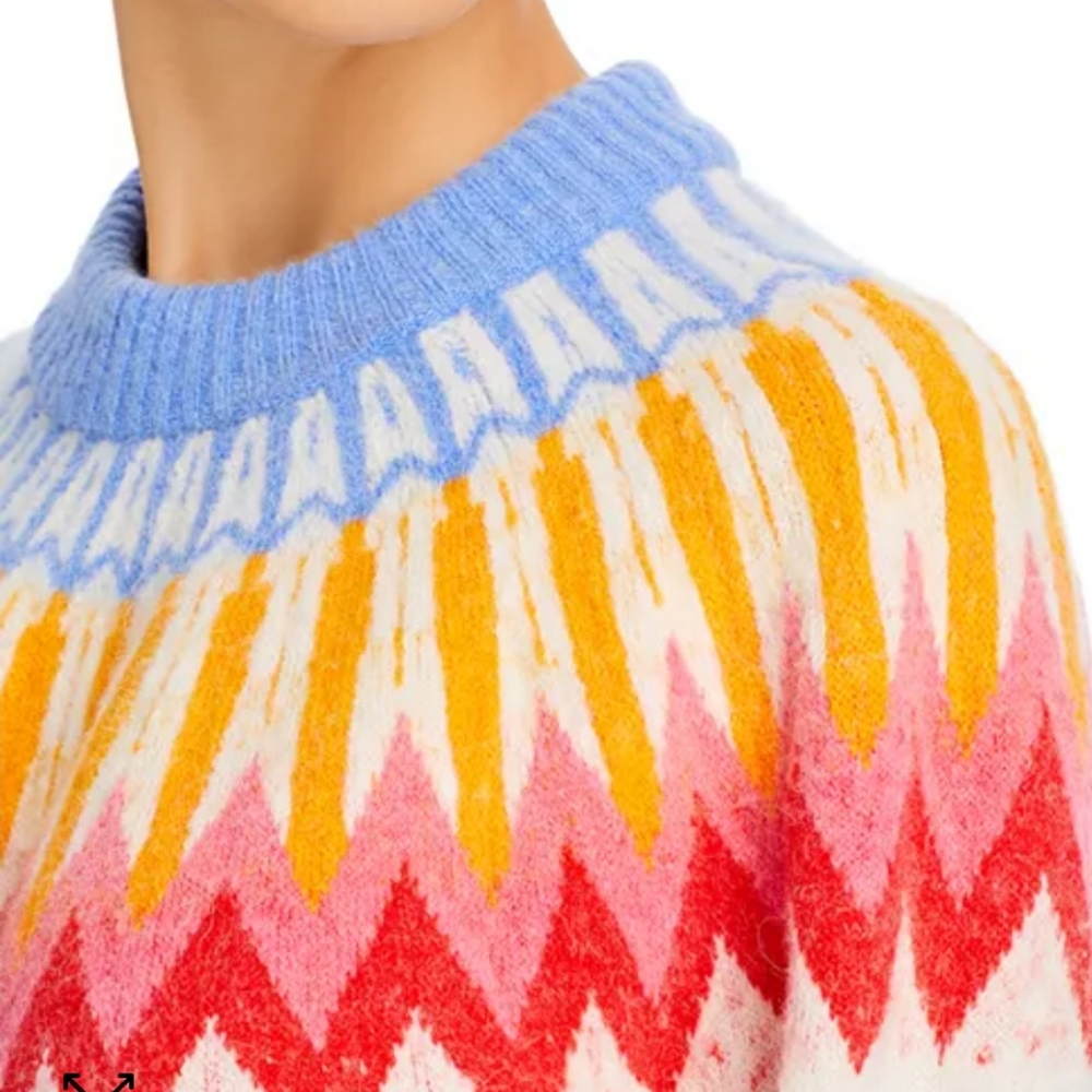 French Connection Essentials Neya Printed Fair Isle Cropped Sweater Size XL - Picture 3 of 16